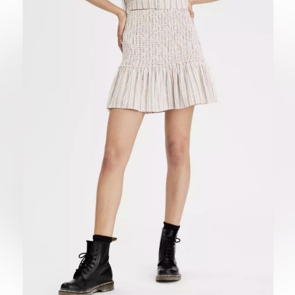 American Eagle NEW High-Waisted Smocked Ruffle Mini Skirt Sz Small NWT Y2K linen